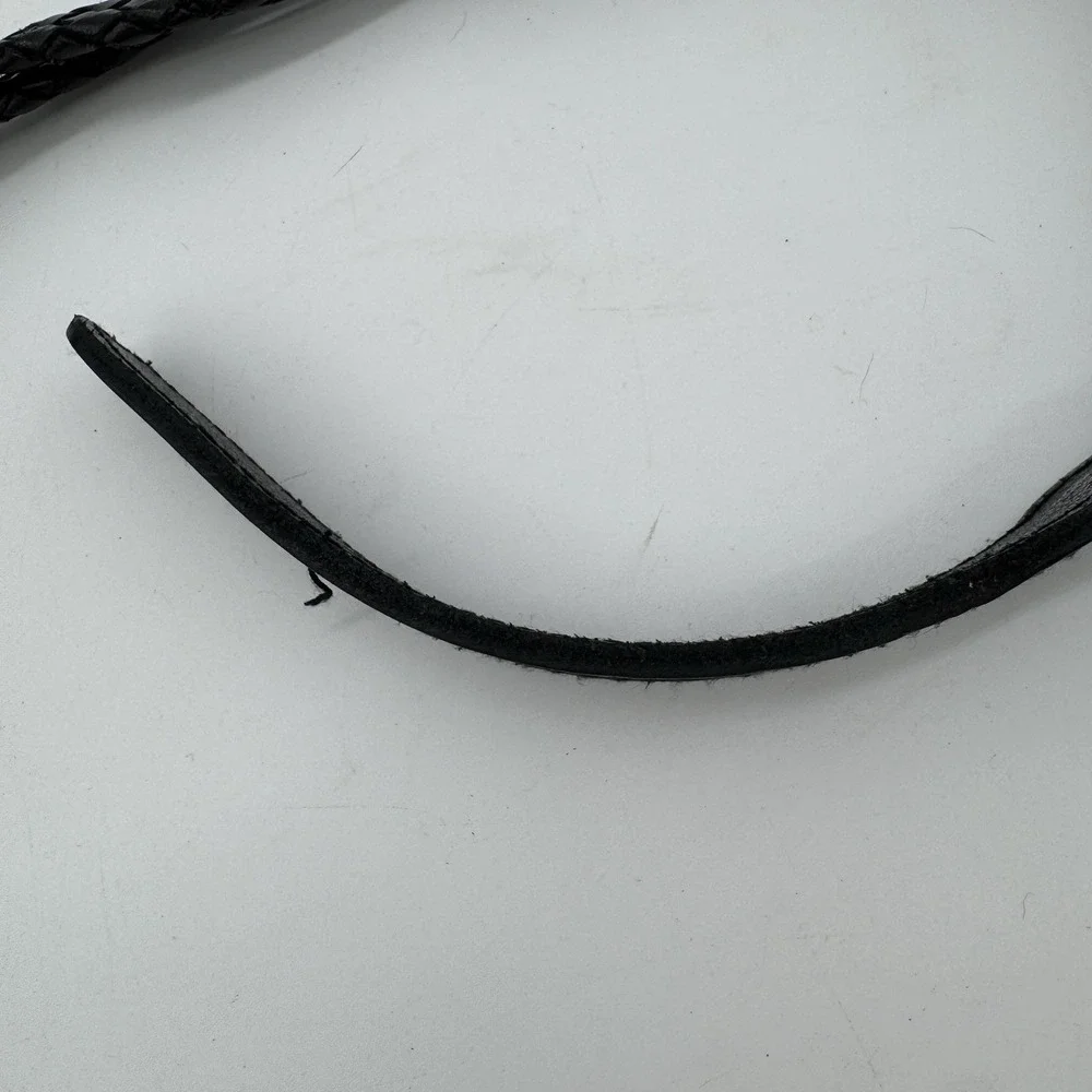 Talbots Genuine Leather Braided Belt Solid Brass Buckle Black XS VTG 6309‎ Boho